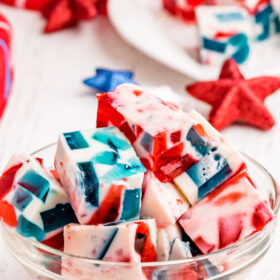 bowl of red white and blue jello