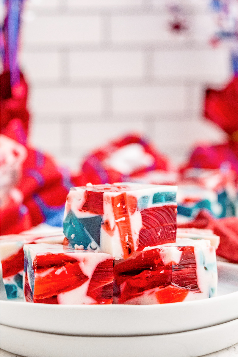 display of patriotic jello on white plate