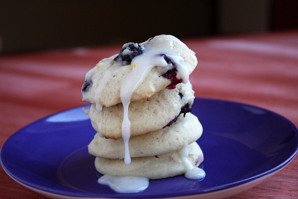 stack of four blueberry cookies