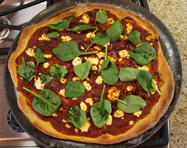 Bacon, Goat Cheese, and Spinach Pizza