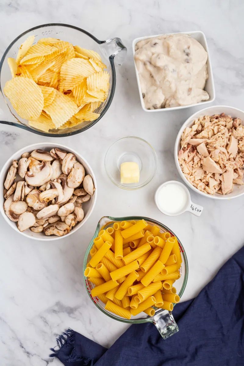 ingredients displayed for tuna casserole