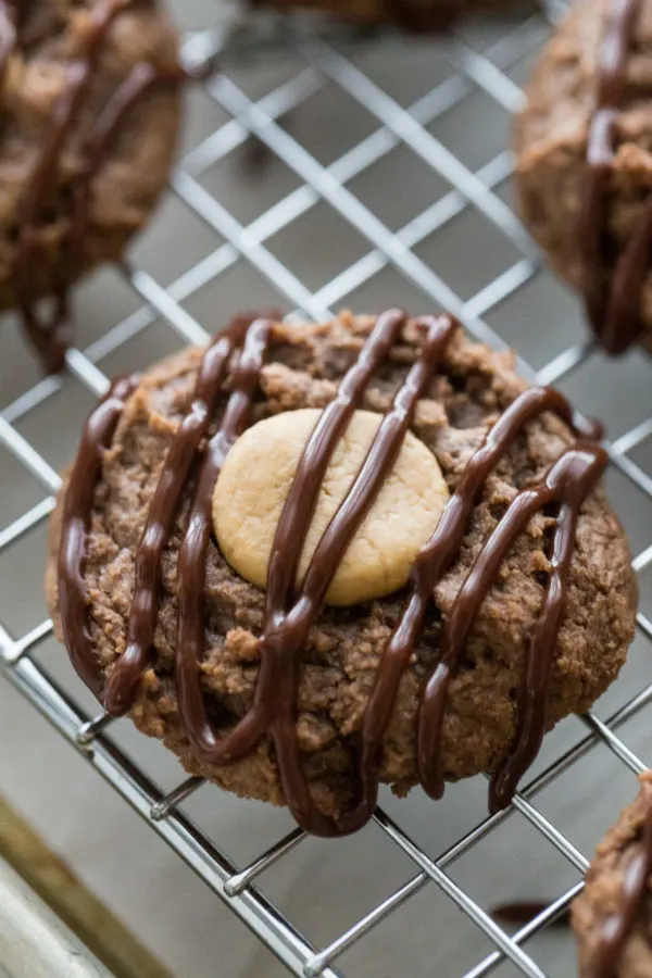 Peanut Butter Brownie Cookies drizzled with chocolate