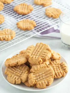 white plate of peanut butter cookies