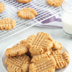 white plate of peanut butter cookies