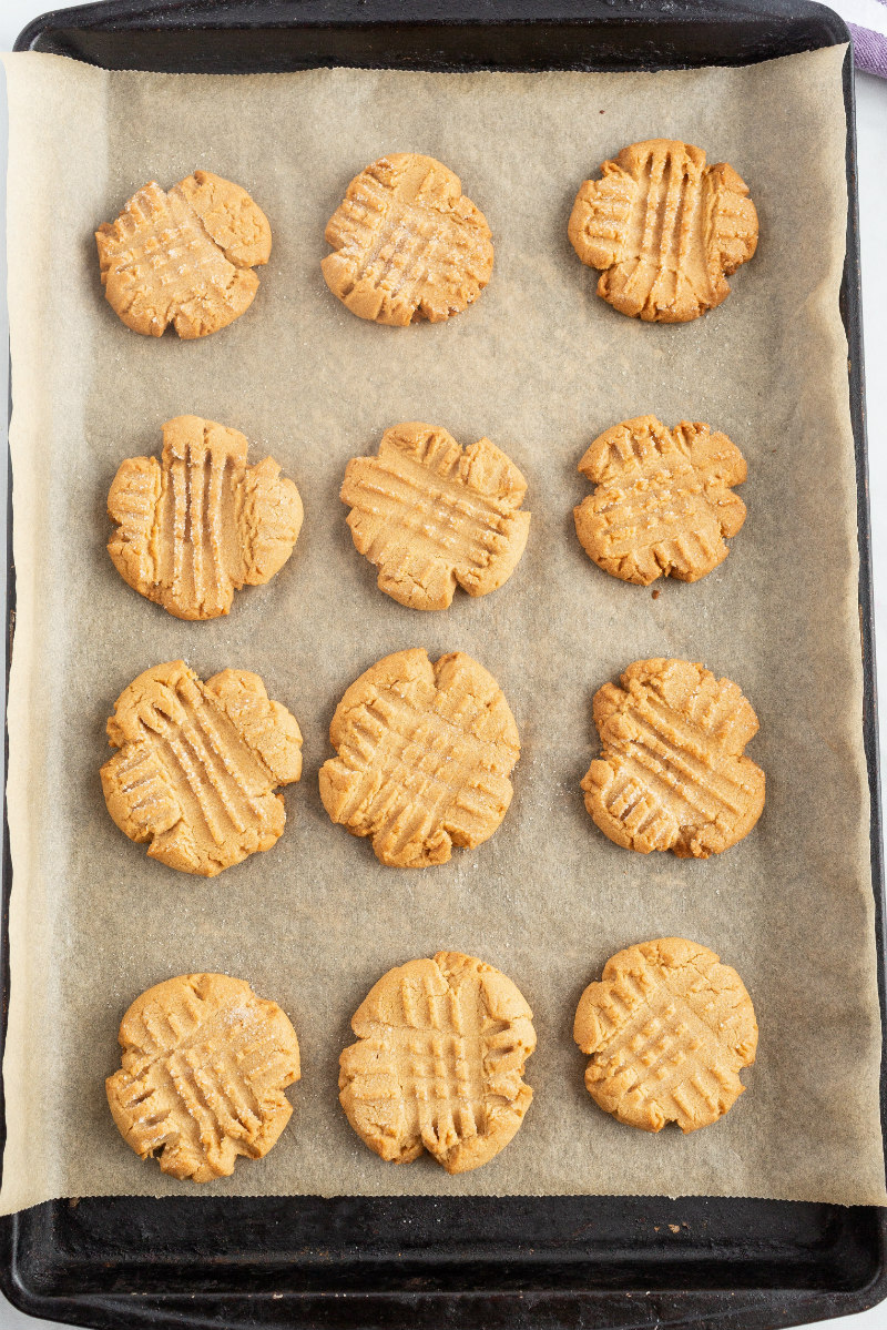 peanut butter cookies on a baking sheet