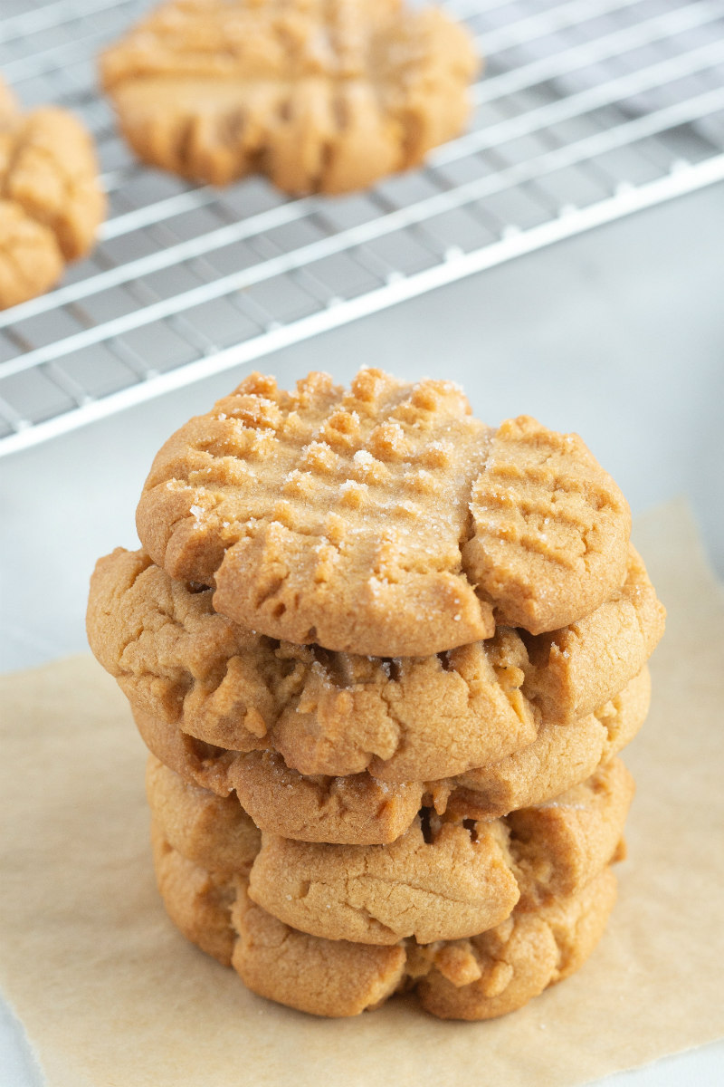 stack of four peanut butter cookies