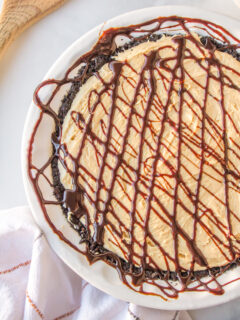 peanut butter pie with chocolate drizzle