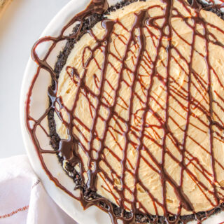 peanut butter pie with chocolate drizzle