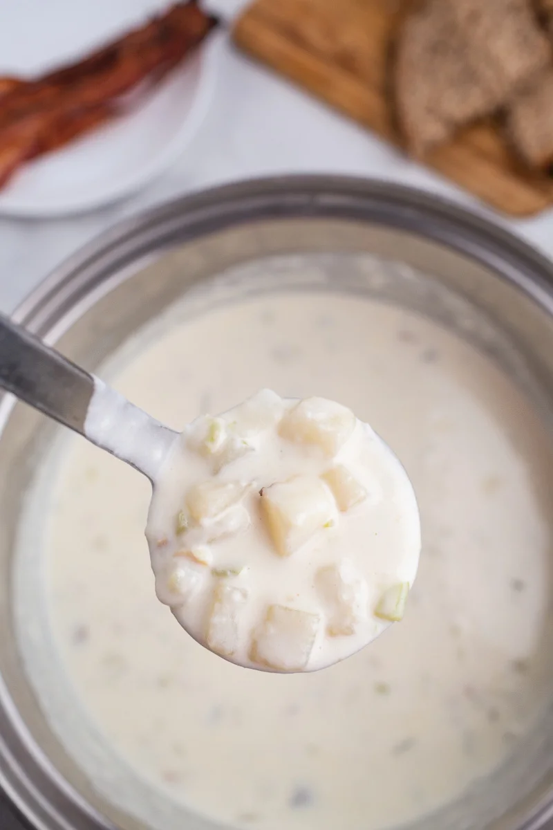 ladle full of clam chowder