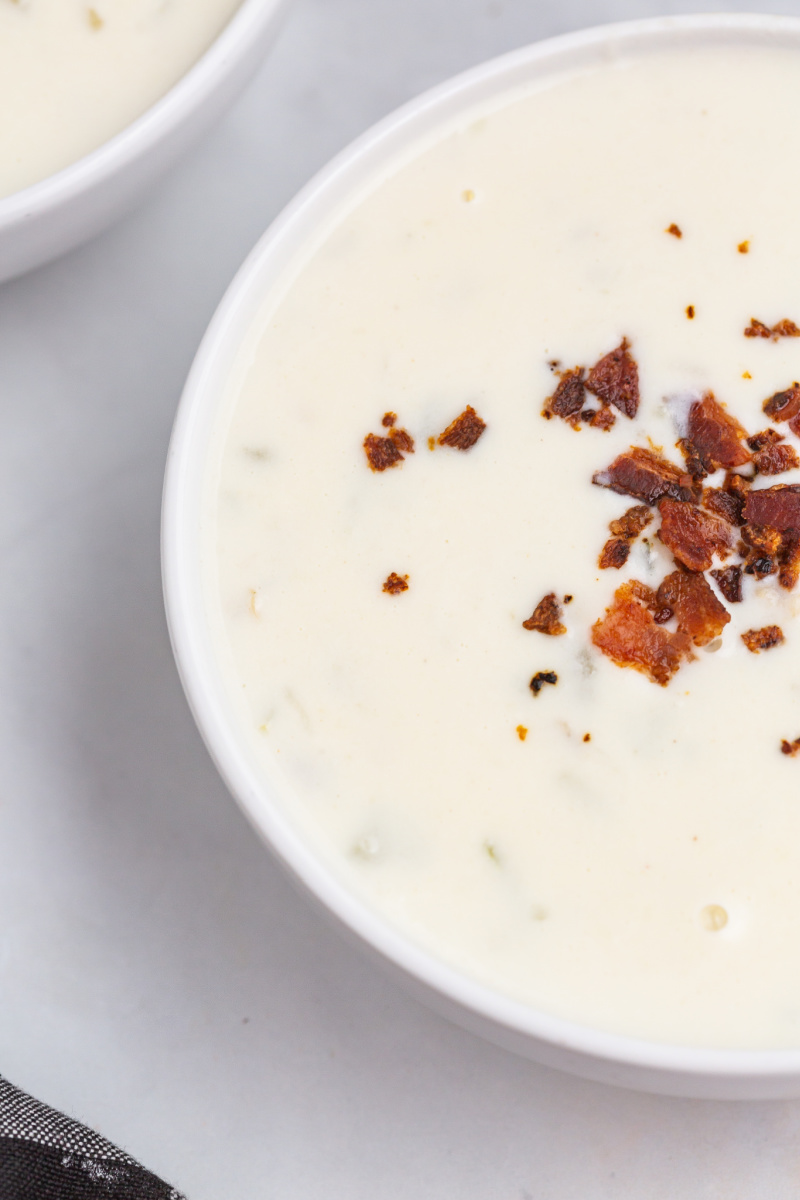 bowl of clam chowder with bacon