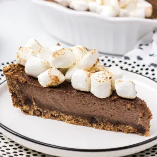 slice of S'Mores Pie in a white plate