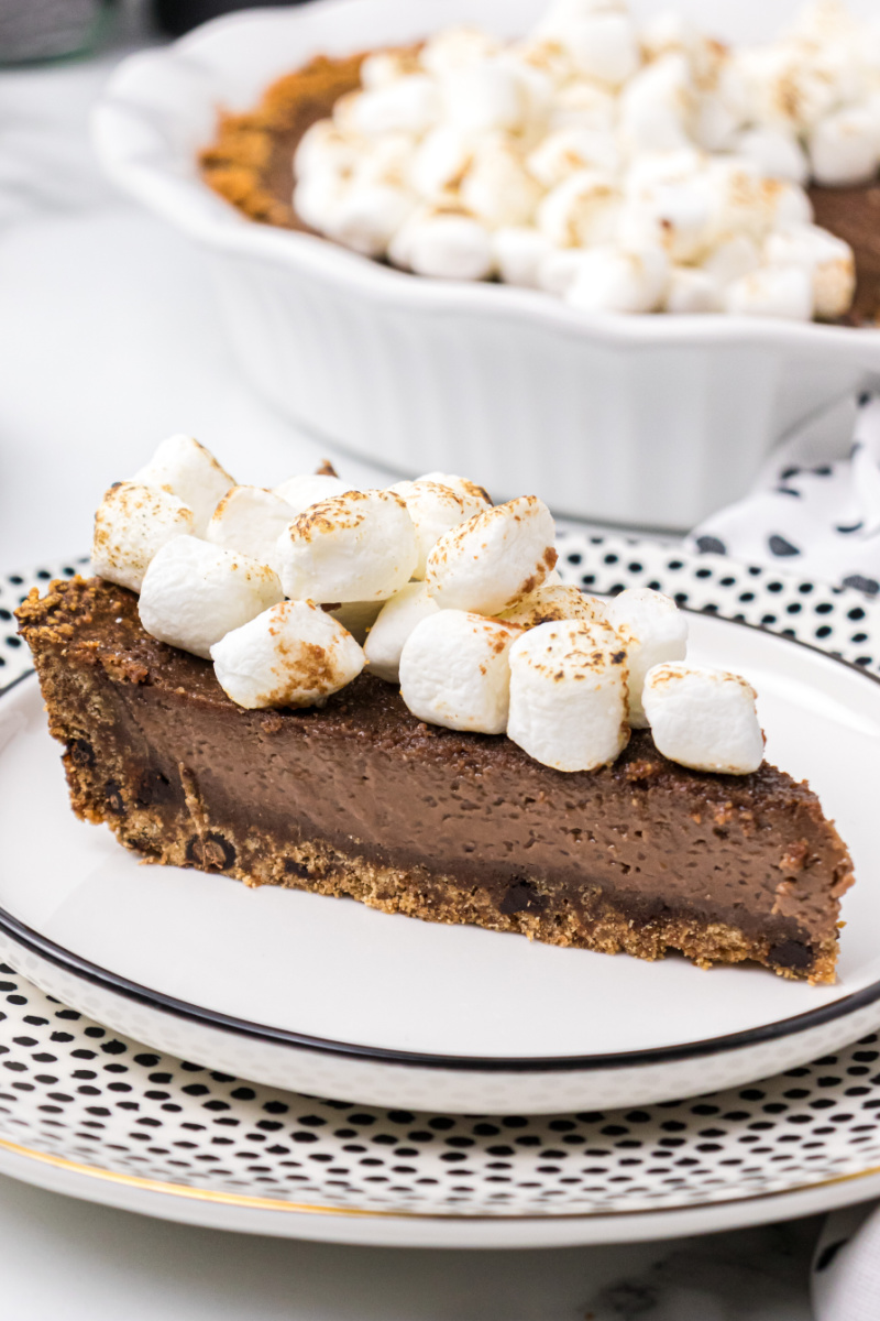 slice of S'Mores Pie in a white plate