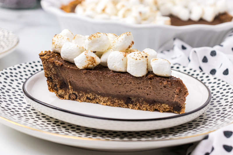 slice of S'Mores Pie on a white plate