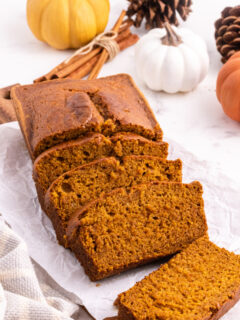 loaf of pumpkin bread cut into slices