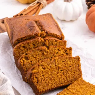 loaf of pumpkin bread cut into slices