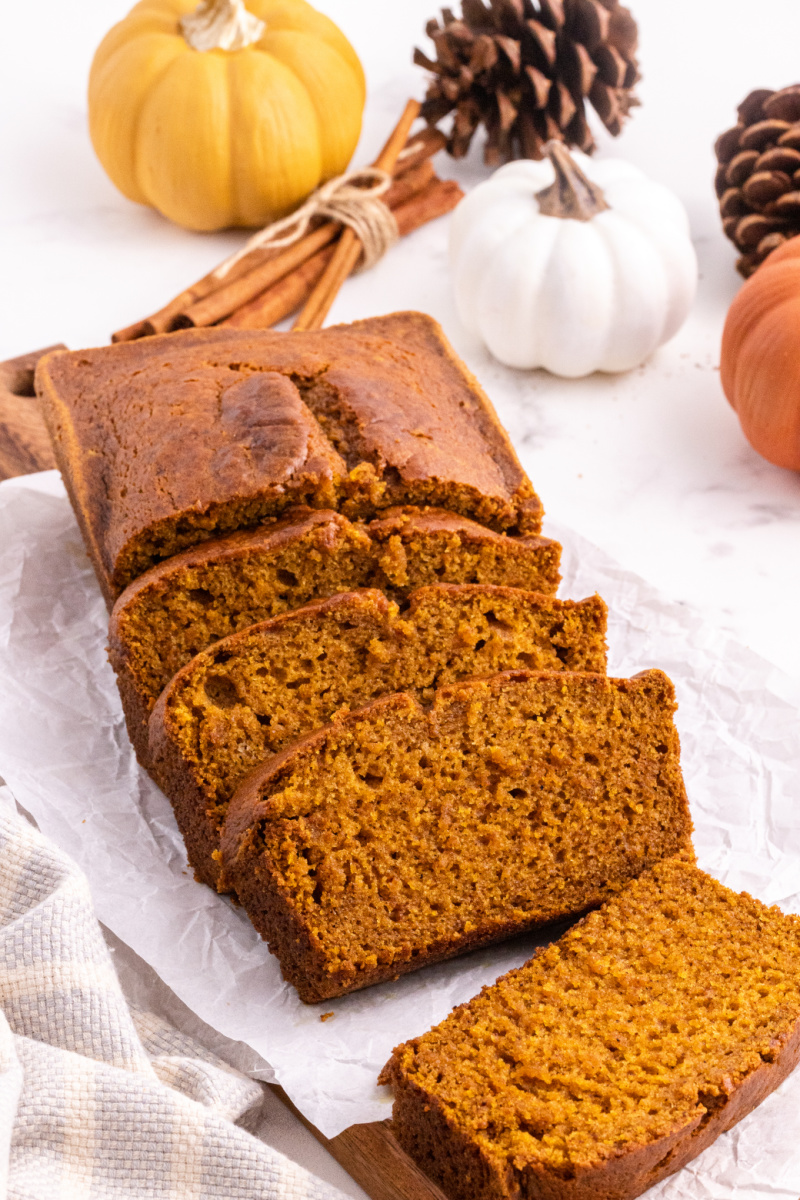 loaf of pumpkin bread cut into slices