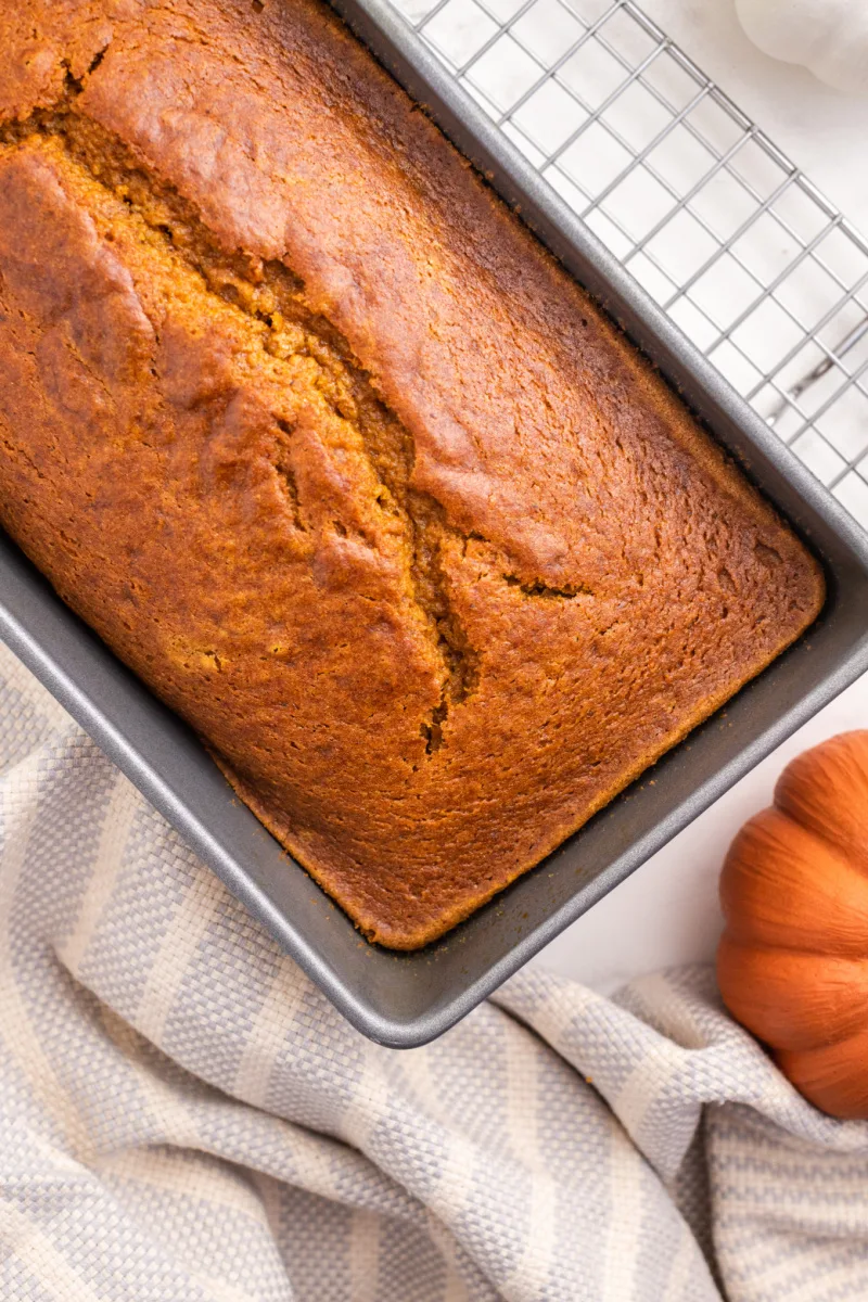 loaf of pumpkin bread in a pan