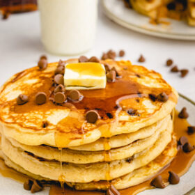 stack of peanut butter chocolate chip pancakes