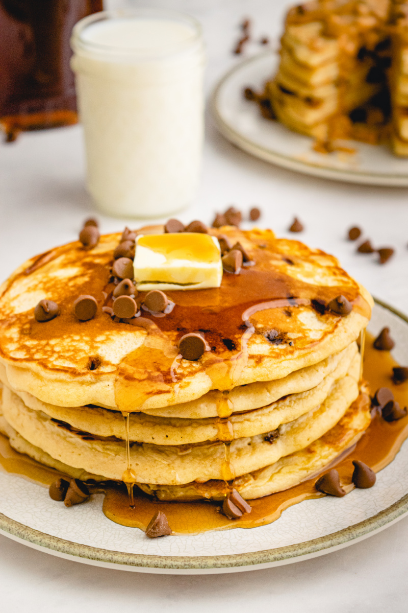 stack of peanut butter chocolate chip pancakes