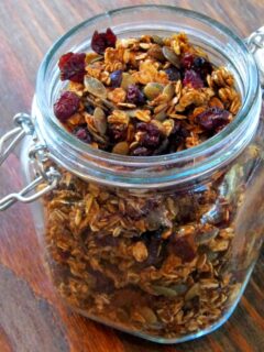 jar with pumpkin granola in it