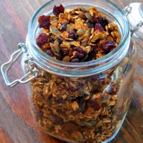 jar with pumpkin granola in it