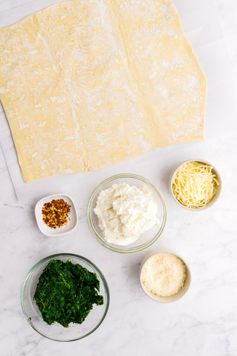 ingredients displayed for spinach palmiers