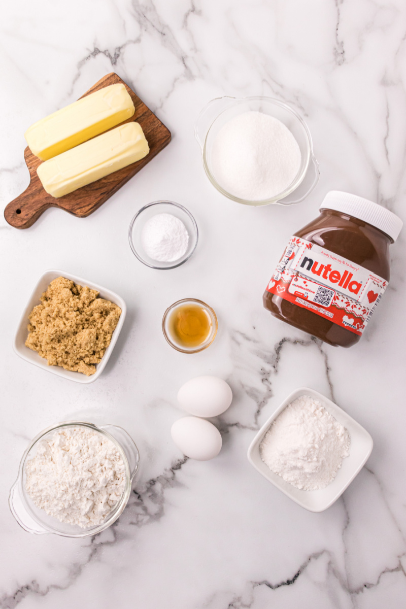 ingredients displayed for making nutella cookies