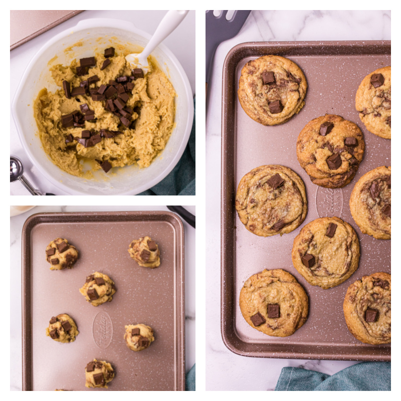 three photos showing making nutella cookies