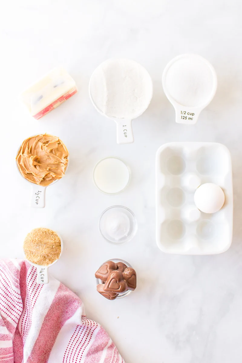 ingredients needed for chocolate heart peanut butter cookies