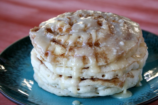 stack of Maple Cinnamon Roll Pancakes