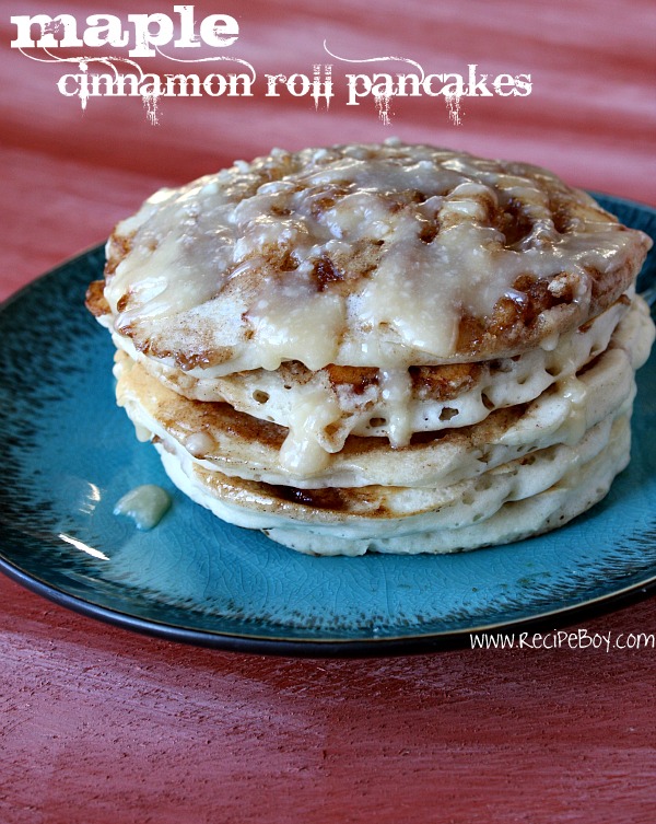 stack of Maple Cinnamon Roll Pancakes
