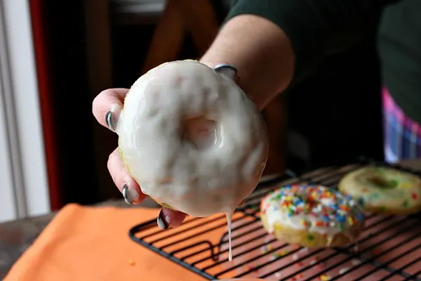 Cake Batter Doughnuts dipped in Vanilla Glaze
