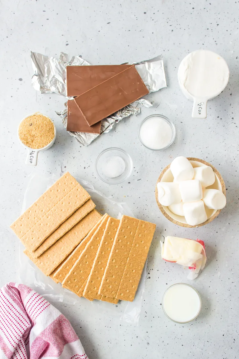 ingredients displayed for making cookie dough s'mores