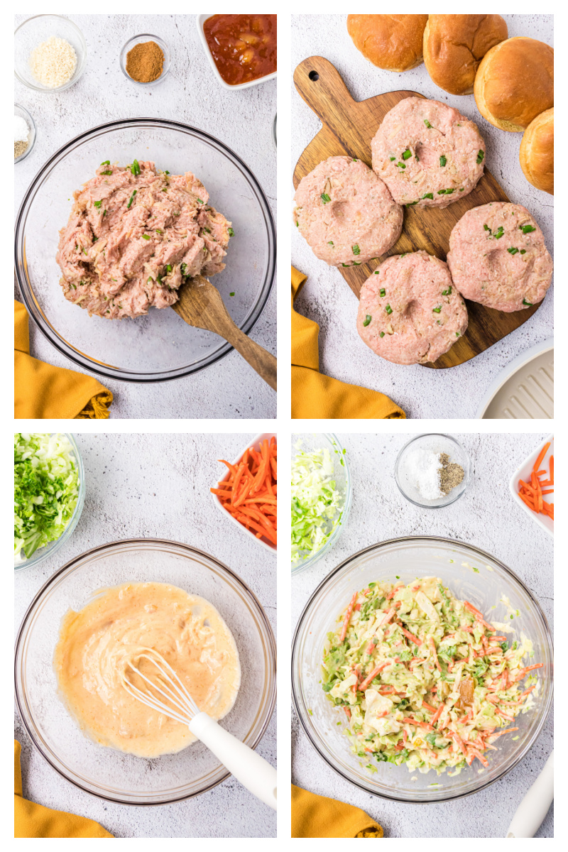 four photos showing how to make turkey burgers
