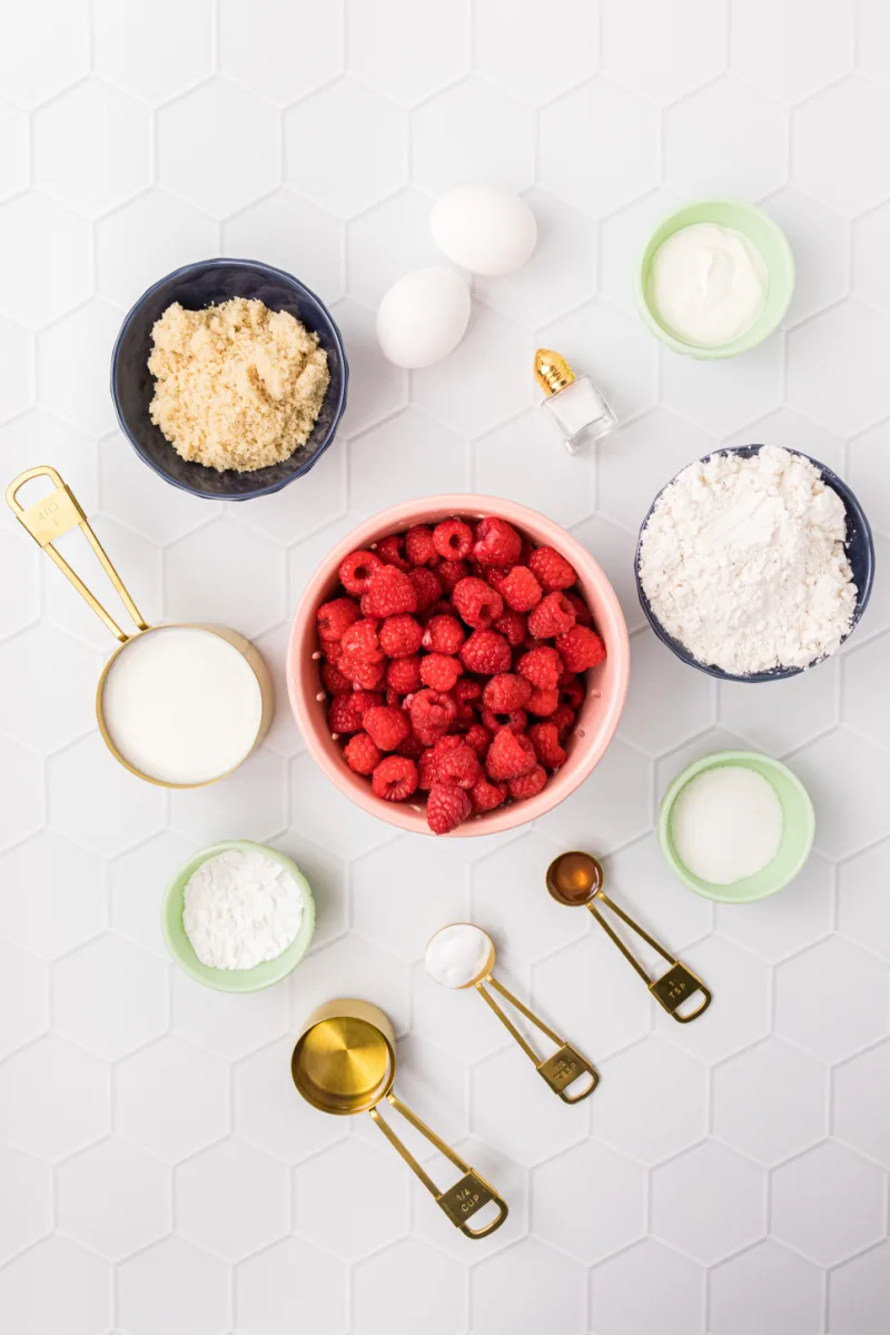 ingredients displayed for making raspberry muffins