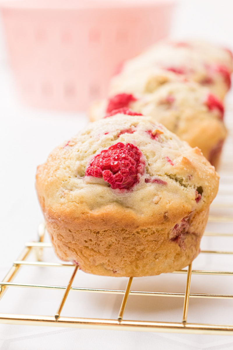 raspberry muffin on a cooling rack