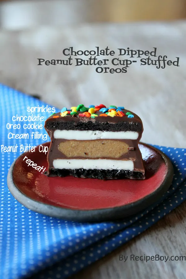 What's inside Chocolate Dipped Peanut Butter Cup Stuffed Oreos 