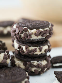 stacked chocolate chip cookie dough stuffed oreos