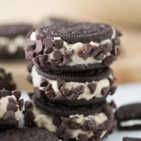 stacked chocolate chip cookie dough stuffed oreos