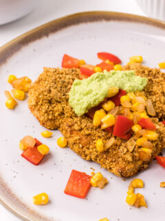 tortilla crusted turkey cutlets on plate