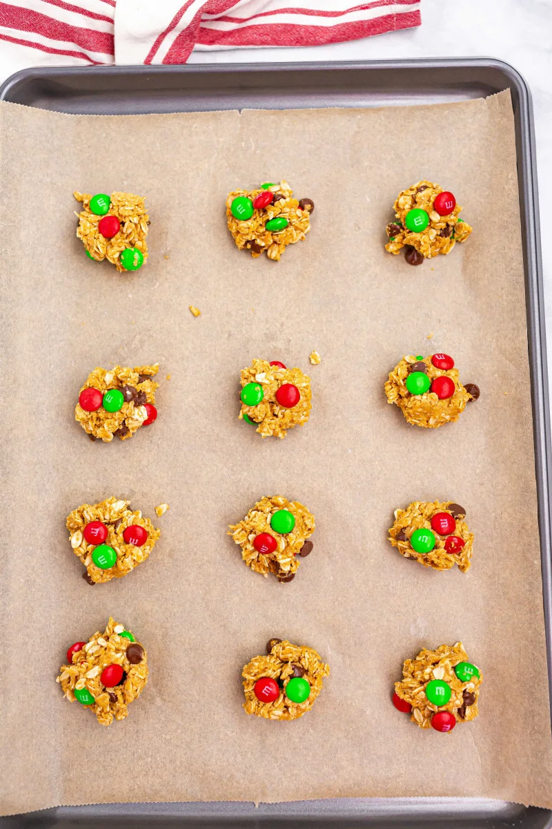 cookie dough on baking sheet ready for oven