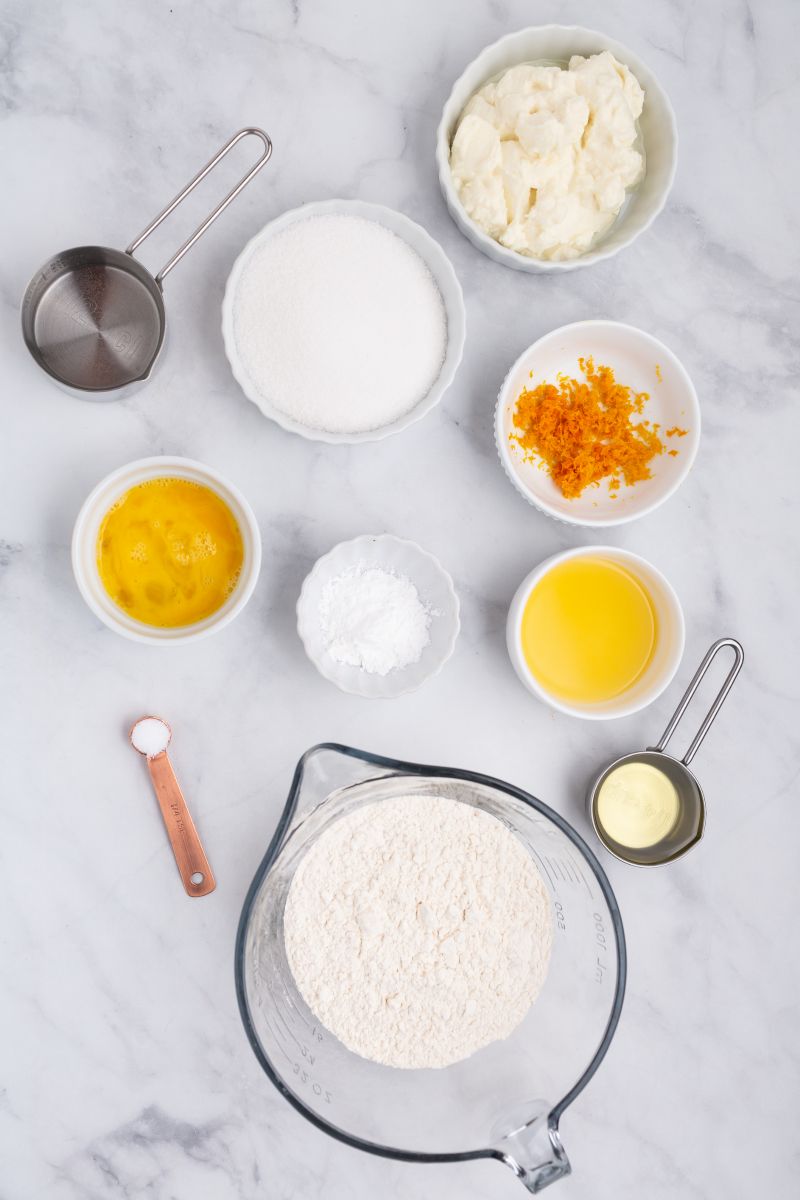 ingredients displayed for orange ricotta muffins