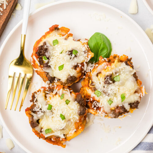 three ravioli cupcakes on a plate