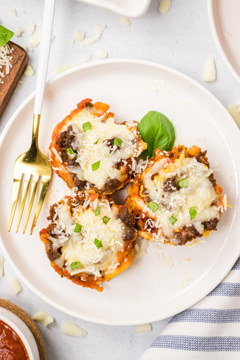 three ravioli cupcakes on a plate