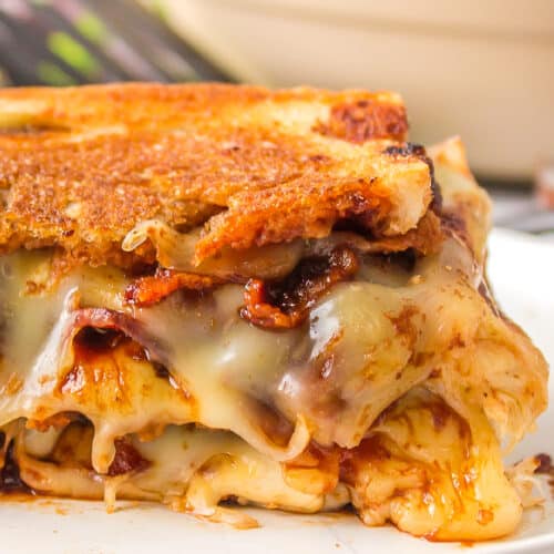 close up look at barbecue bacon grilled cheese