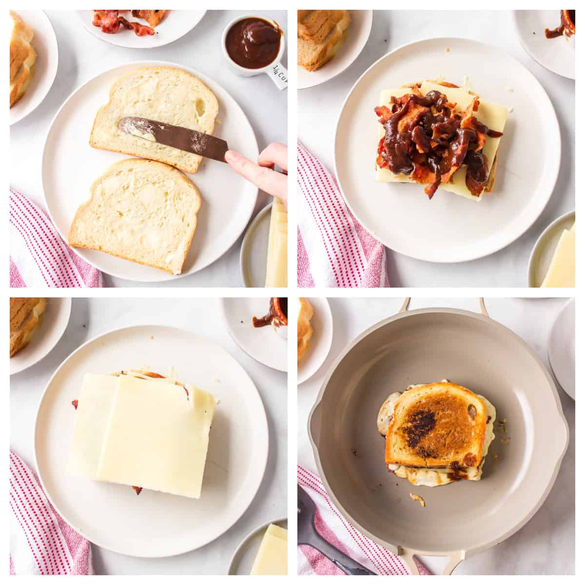 Barbecue Bacon Grilled Cheese Sandwich recipe from RecipeBoy.com : barbecue grilled cheese : bacon grilled cheese : BBQ Grilled Cheese four photos showing how to make barbecue bacon grilled cheese