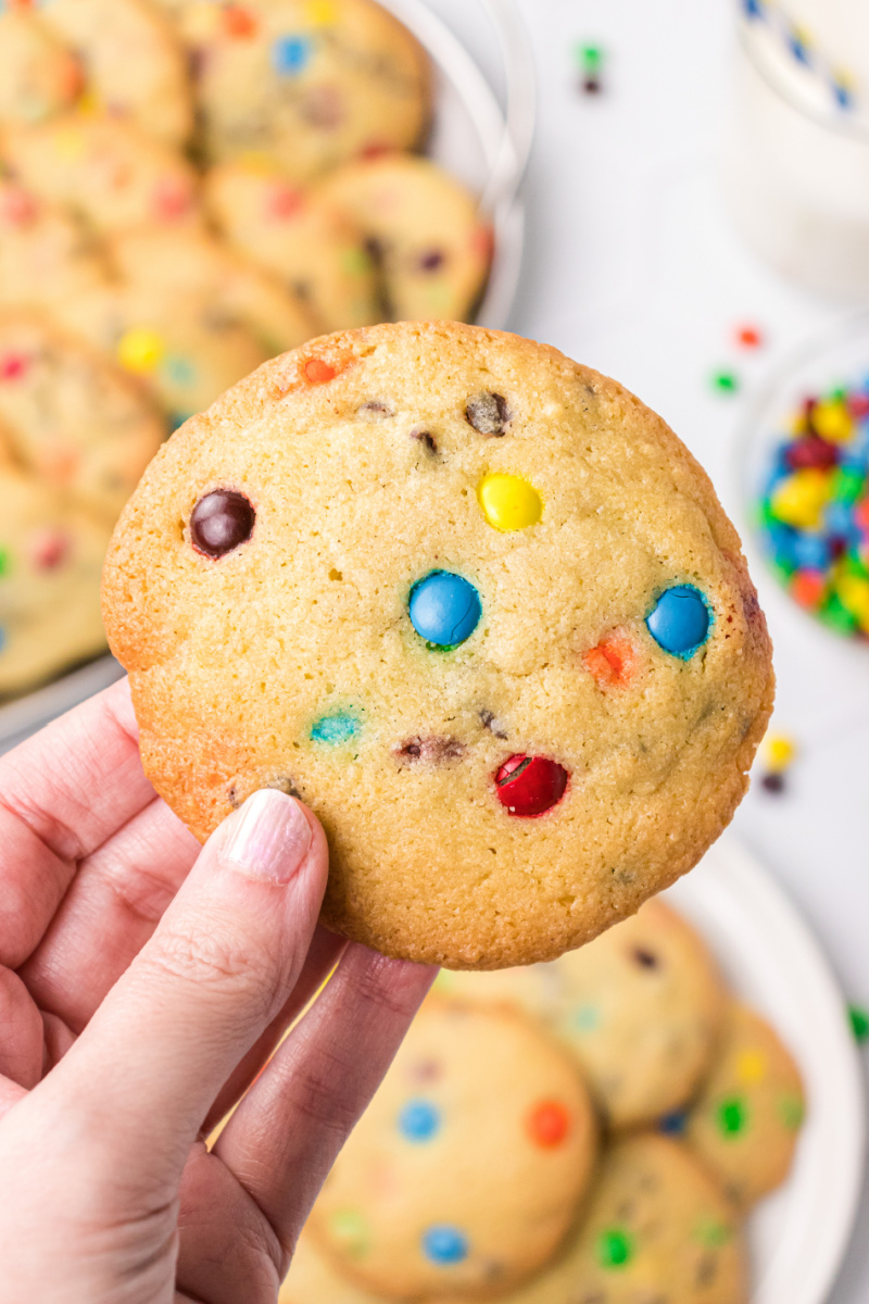hand holding M&M Cookie