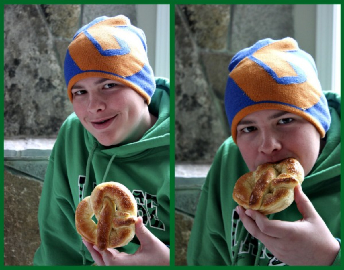 recipeboy eating pretzel