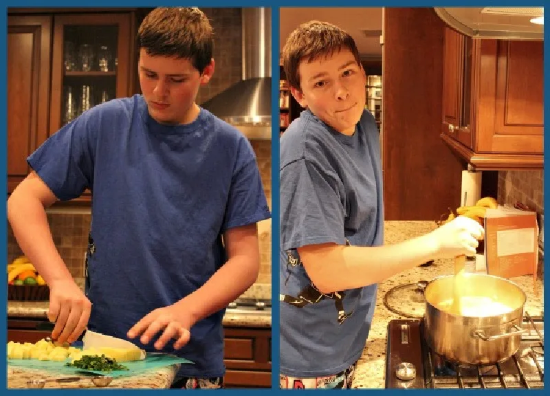 Recipeboy in the kitchen making soup