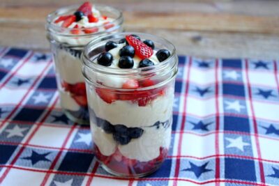 Red, White and Blue Berry Cheesecake Mousse